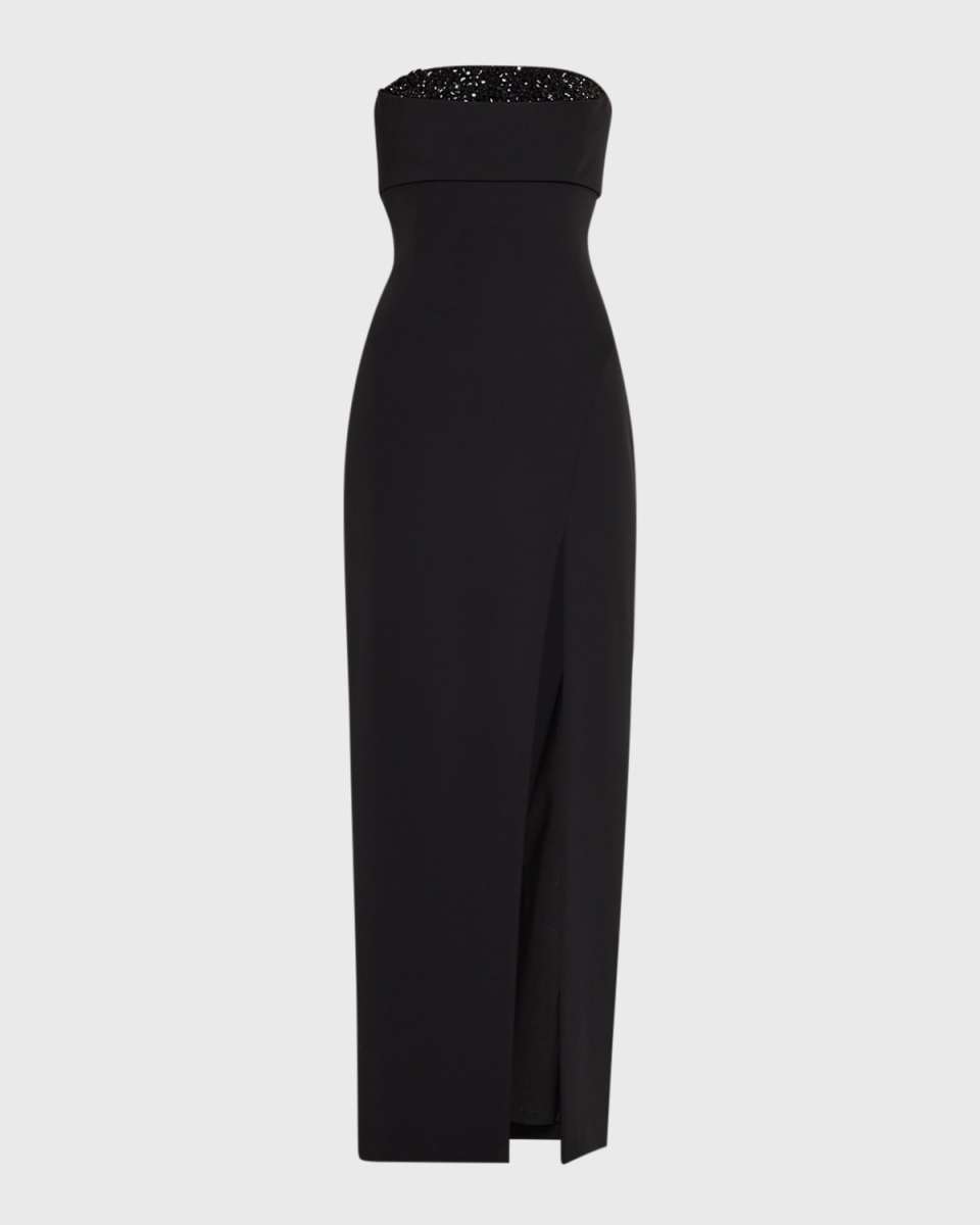 Strapless Crystal-Embellished Column Gown